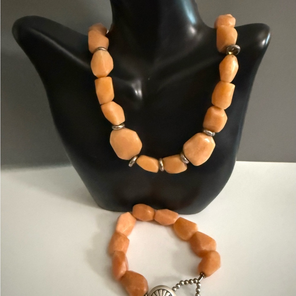 Vintage Mexico Pale Orange Quartz Necklace Bracelet Set Sterling Silver